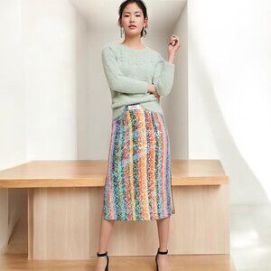 Anthropologie Maeve Rainbow Sequined Midi Skirt